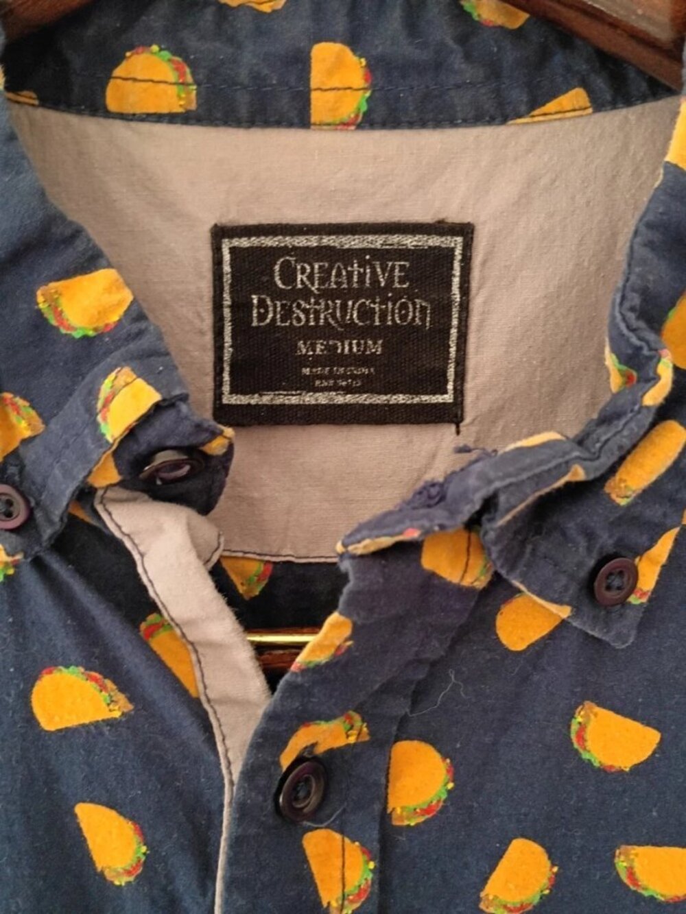 Taco All Over Polo Shirt Mens Medium Blue Button Up Creative Destruction Rare